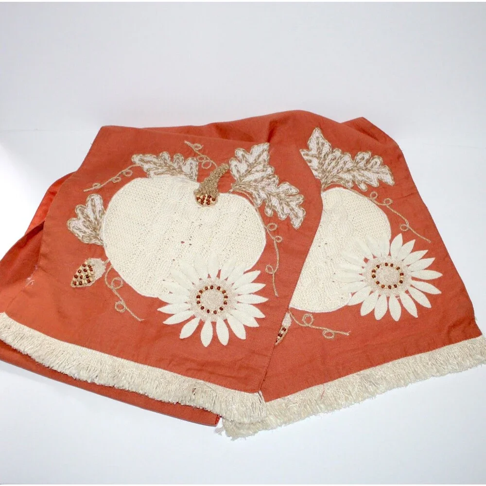 Pier 1 Imports Table Runner Fall Floral orange white seeds 70